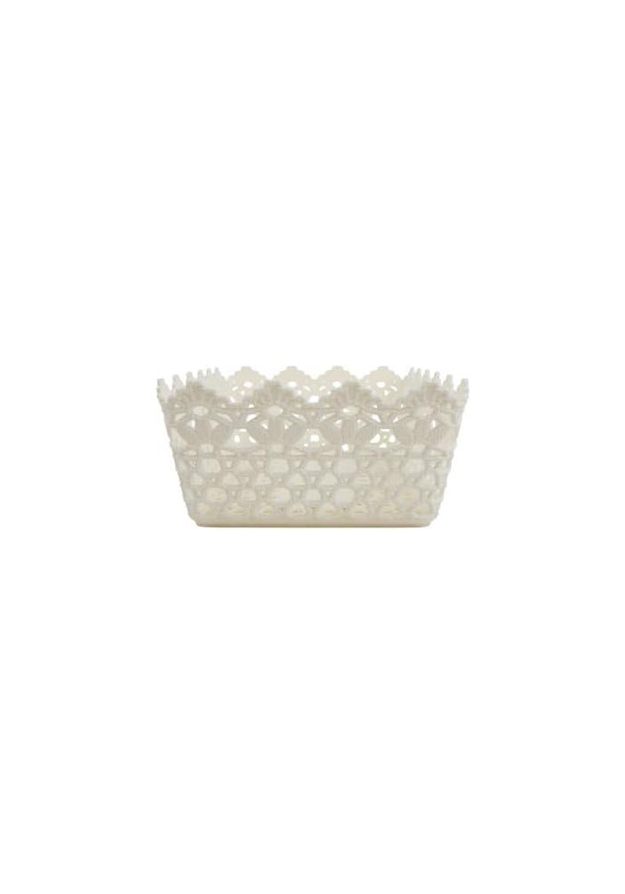DAISO Floral Pattern Basket White – Decorative Storage Organizer for Home, Bathroom, Bedroom & Kitchen Use - Image 2